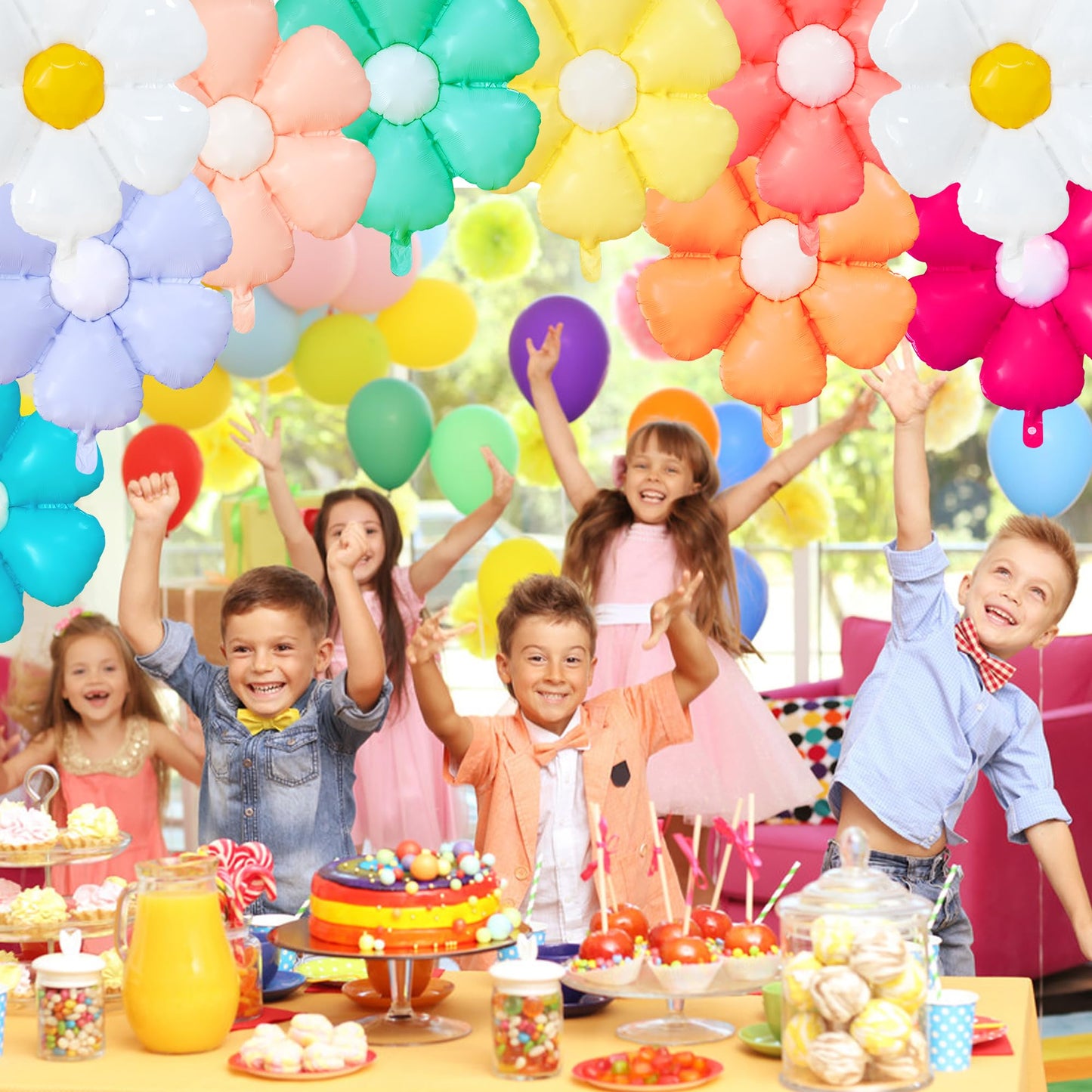 EUVBOKW Daisy Flower Balloons,10 Pcs Colorful Foil Daisy Balloons for