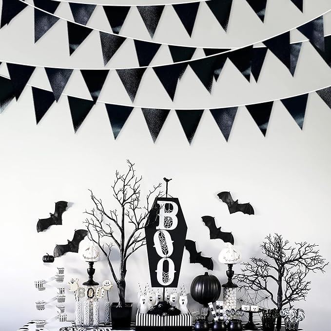 Black Party Decorations Triangle Pennant Banner Flag Black Metallic