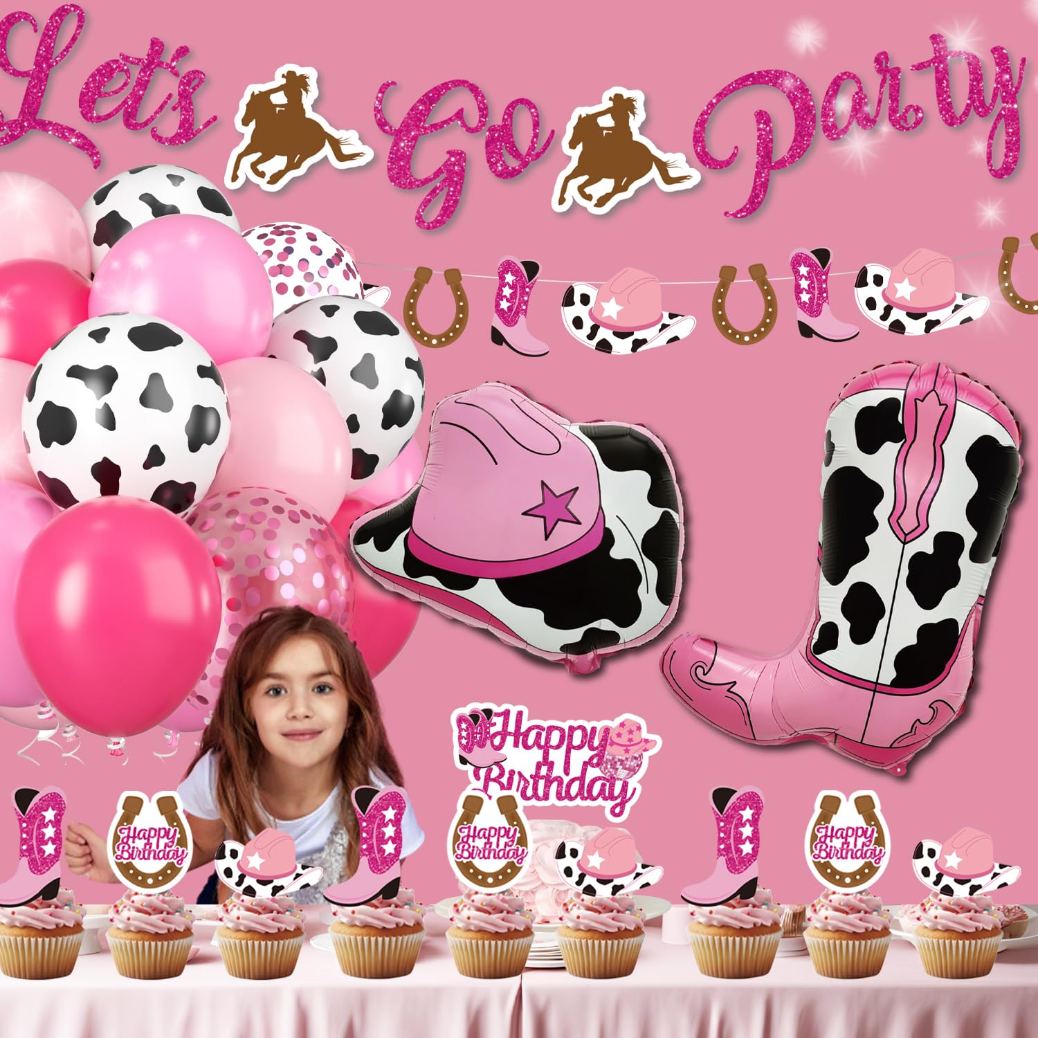 Disco Cowgirl Birthday Party Decorations - 105PCS Pink Decorations