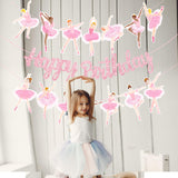 3Pcs Ballet Girls Happy Birthday Banners Glitter Pink Ballerina