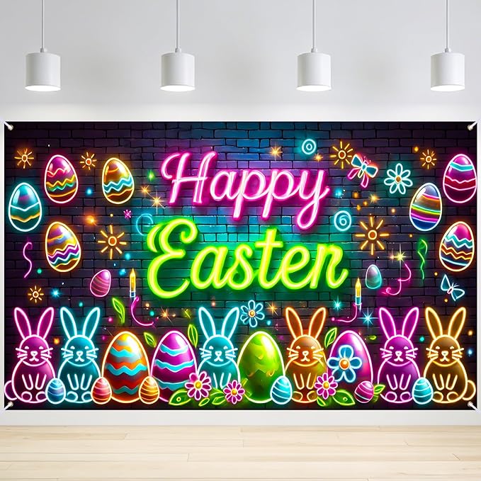 Easter Banner Polyester 43x70.86 Inches Large Easter Banner for Neon
