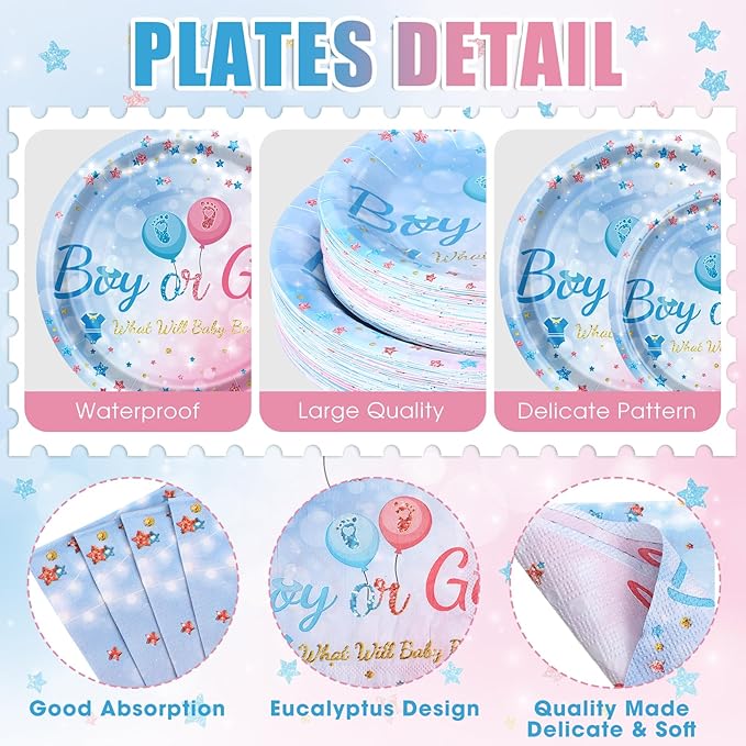 452 Pcs Gender Reveal Party Supplies for 50 Guests Pink and Blue
