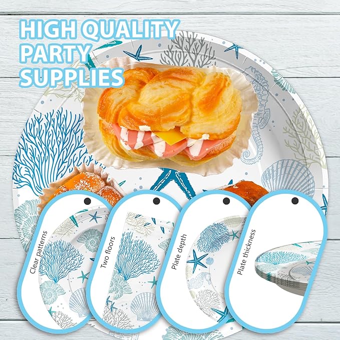 96Pcs Coastal Beach Party Decorations Blue Seashell Starfish Coral