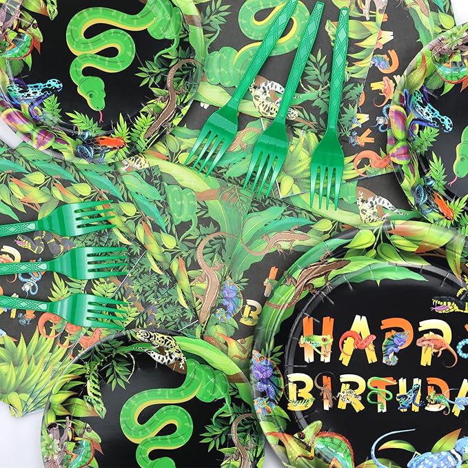 81Pcs Reptile Party Decorations Plates - Including Reptile Birthday