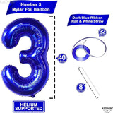 KatchOn, Giant Royal Blue Number 3 Balloon - 40 Inch | Navy Blue 3