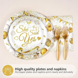 96 Pcs Happy Engagement Party Supplies White and Gold Engagement