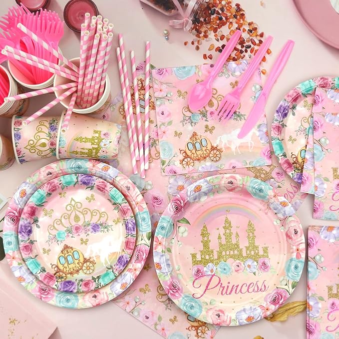 Princess Birthday Party Supplies Includes Backdrop Banner Plate
