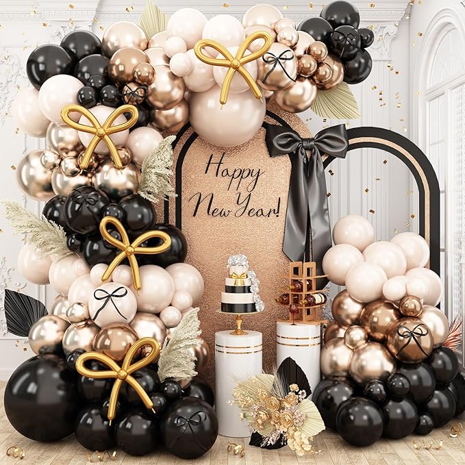 Black and Gold Balloon Arch Kit Black White Sand Beige Cream