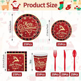 175 Pcs Merry Christmas Party Supplies Set Serves 25 Festive Red and