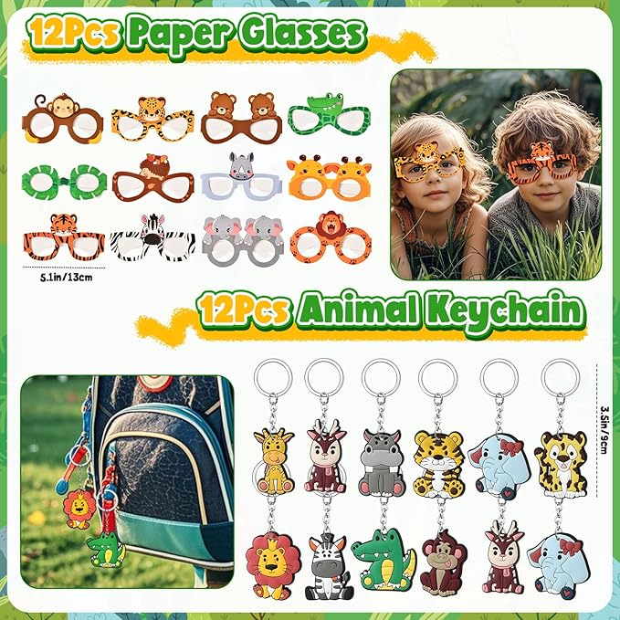 136Pcs Safari Party Favors Jungle Birthday Supplies for Kids Wooden