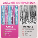 Voircoloria 3 Pack 3.3x8.2 Feet Blue and Pink Foil Fringe Backdrop