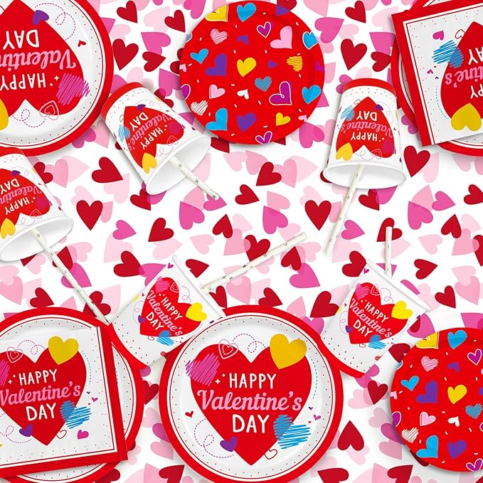 Valentine's Day Party Supplies Set for 25 Elegant Disposable Paper