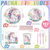 192pcs Unicorn Plates Napkins Unicorn Birthday Party Supplies