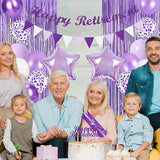 Purple Retirement Decorations for Women Happy Retirement Banner