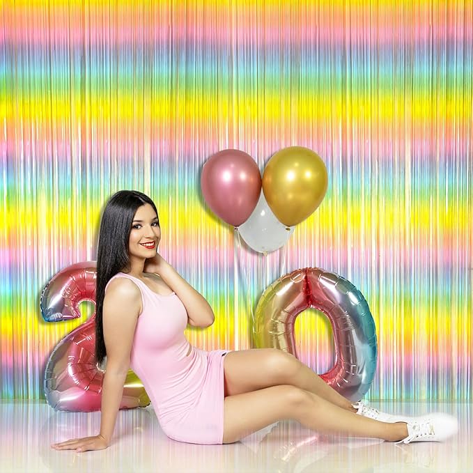 Pastel Rainbow Foil Fringe Curtain Streamers Party Backdrop Foil