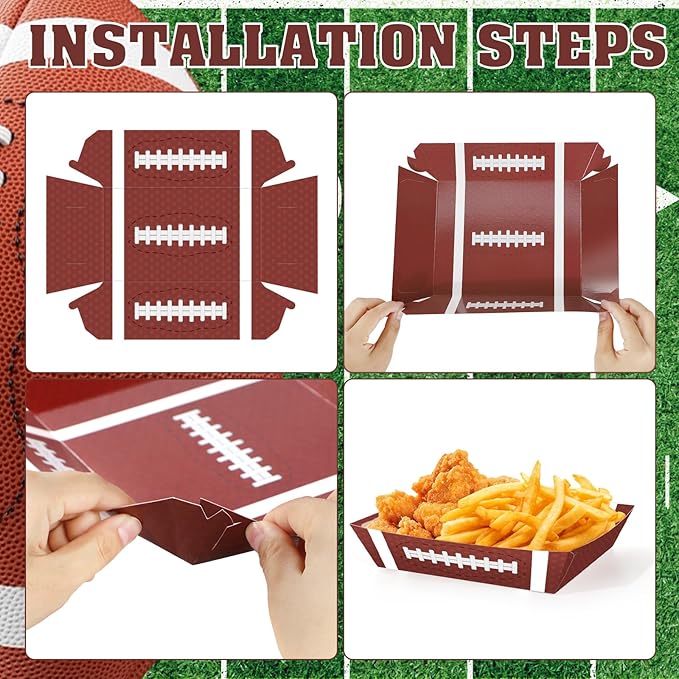 50Pcs Football Party Supplies 5lb Football Food Plates Football