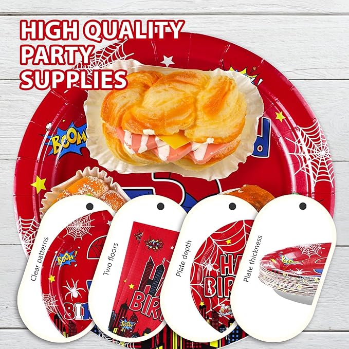 96Pcs Spider 3rd Birthday Decorations for Boys Super Theme Hero 3rd