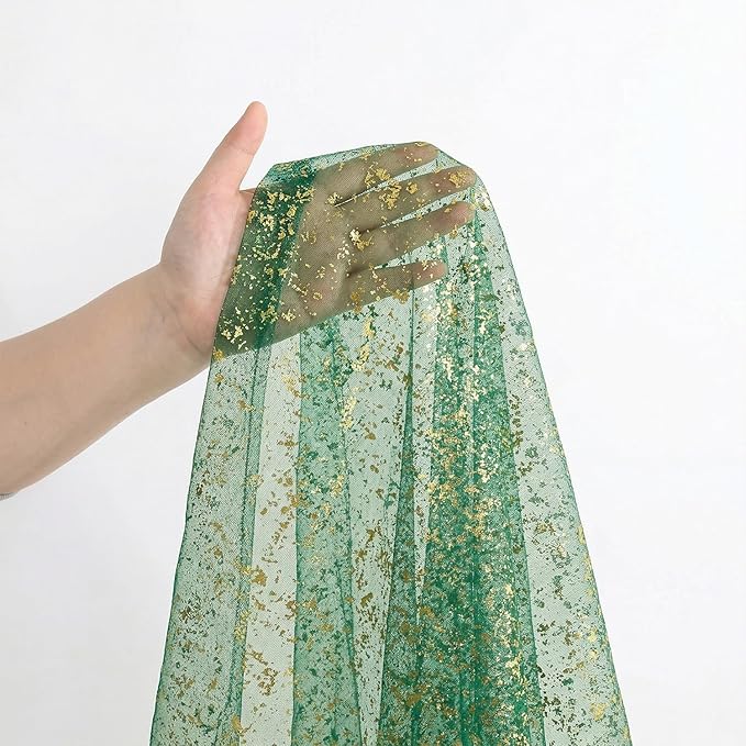 Artoid Mode Green Gold Gauze Table Runner 59x120 Inch 10FT, Glitter