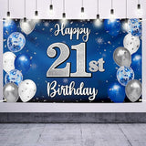 Happy 21st Birthday Decorations 21 Blue & Silver Balloon Large