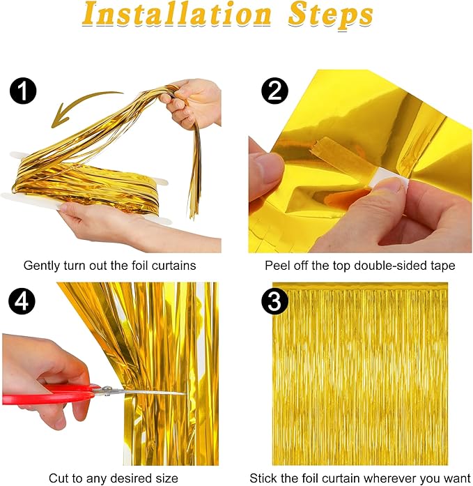 2 Pack Gold Tinsel Backdrop, 3.28 FT x 7.05 FT Metallic Fringe