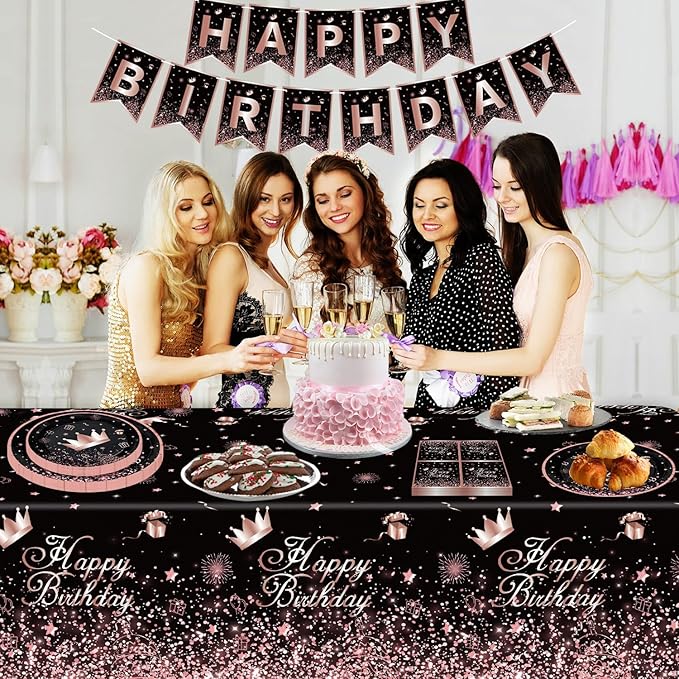 123 Pack Black and Rose Gold Party Supplies Pink Birthday Party