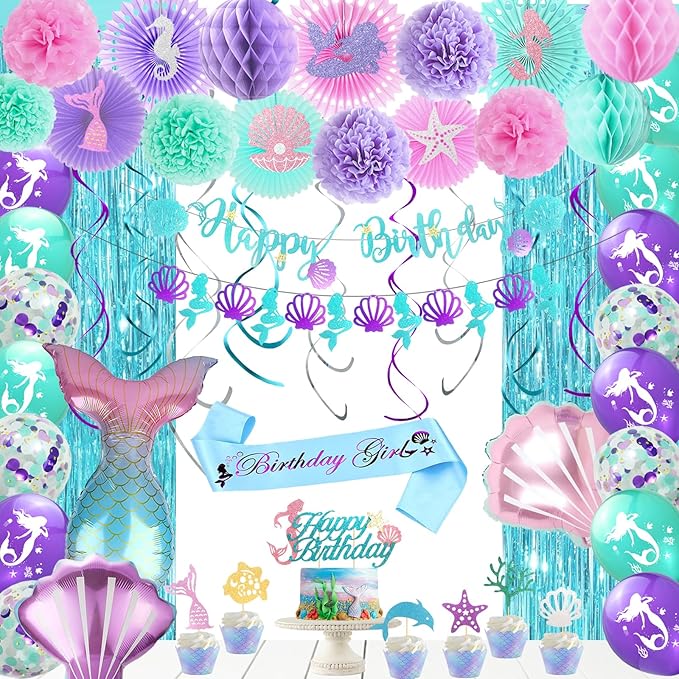 Mermaid Birthday Decorations Little Mermaid Party Supplies with Pink