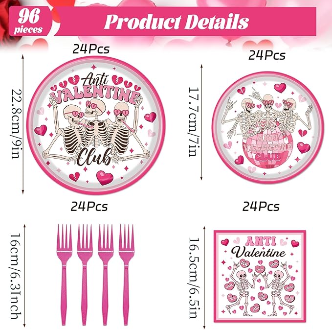 Valentines Day Plates and Napkins Party Decorations 96PCS Anti