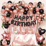 Rose Gold and Black Birthday Decorations for Women Girls Pearl