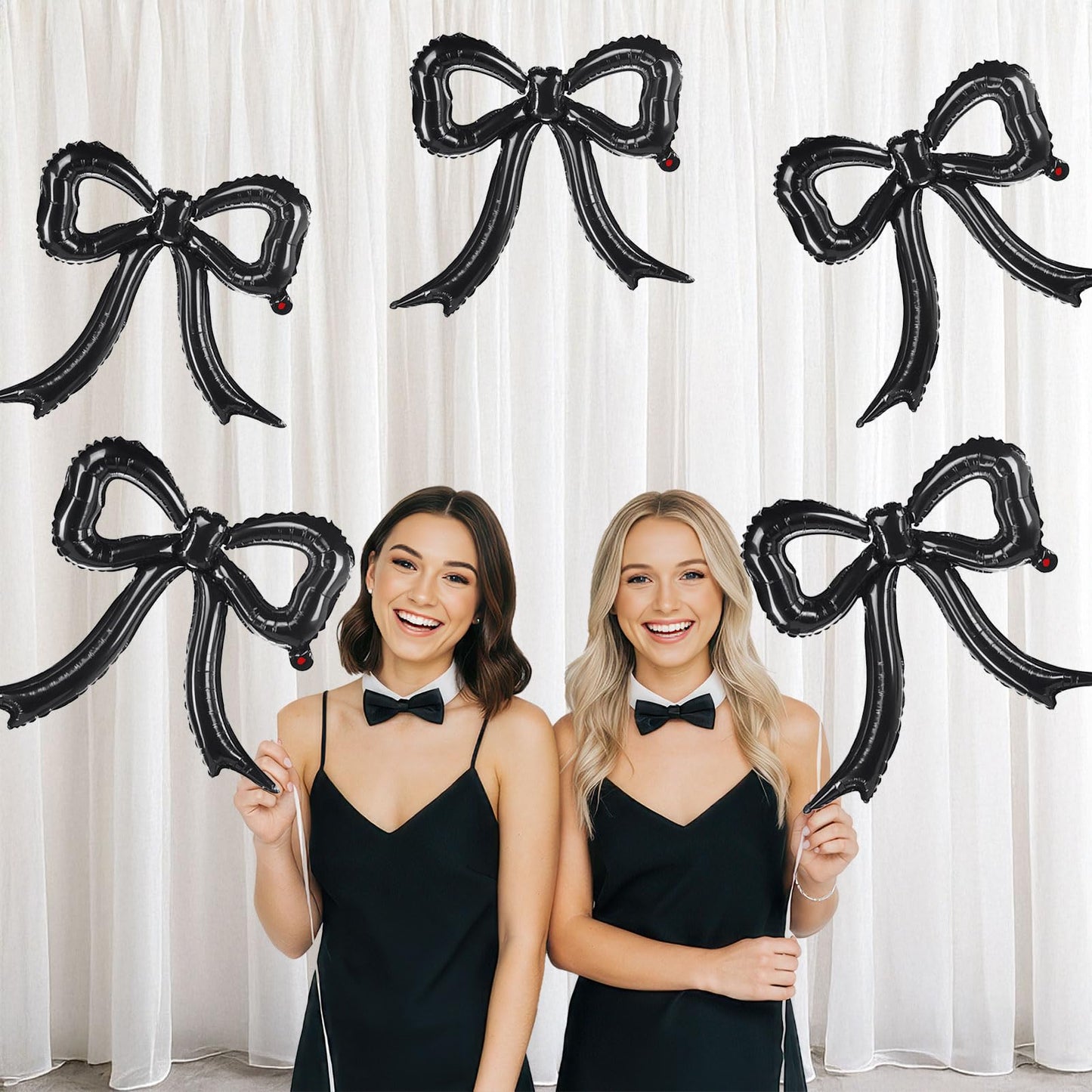 5 Pcs Black Bow Balloons Bow Party Decorations for Girl Women Black