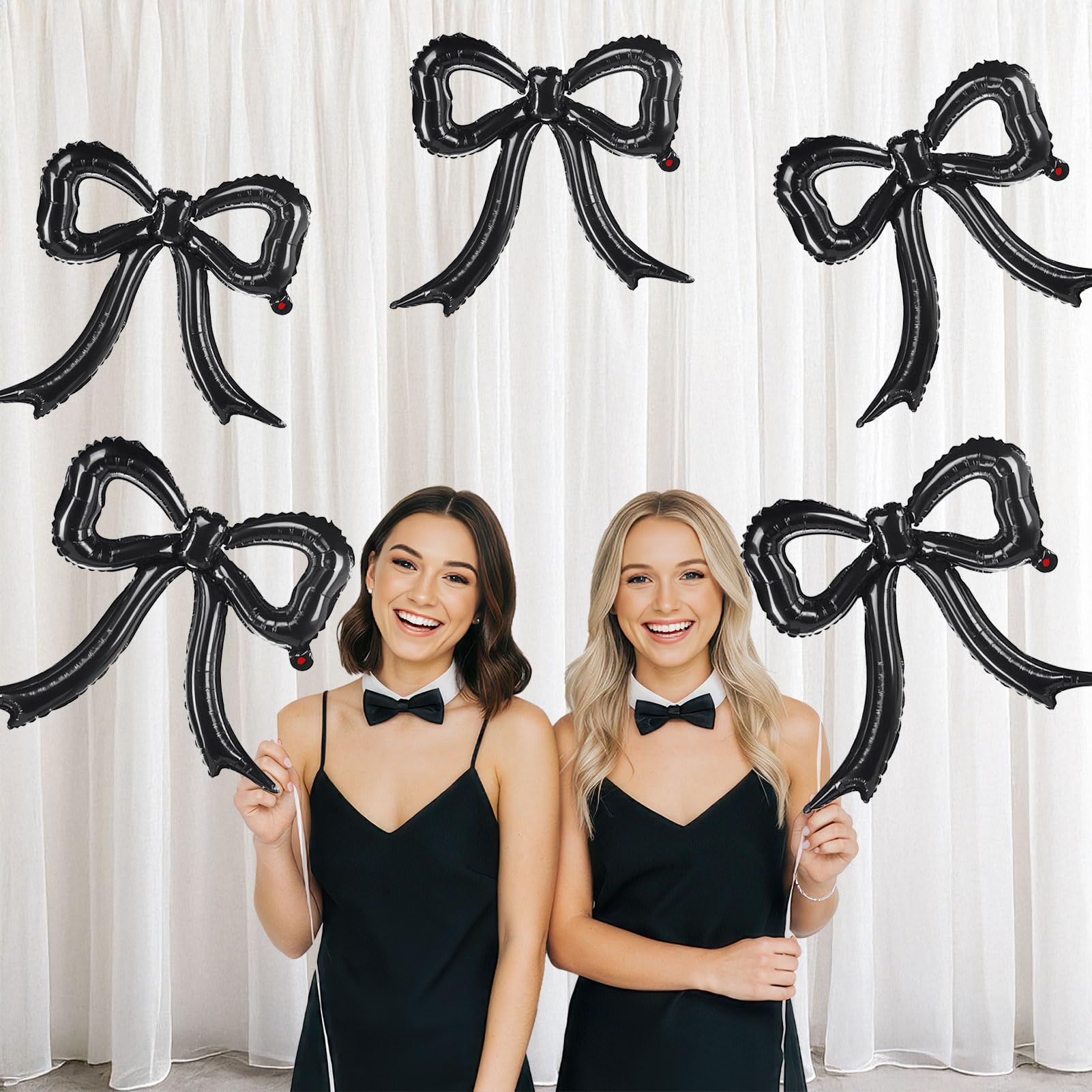 5 Pcs Black Bow Balloons Bow Party Decorations for Girl Women Black
