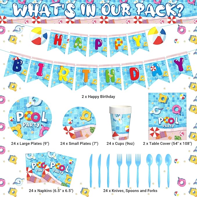 172 Pcs Pool Party Supplies Serves 24 Include Summer Beach