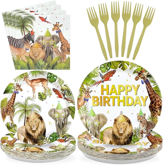 96Pcs African Safari Birthday Party Decorations Supplies Jungle