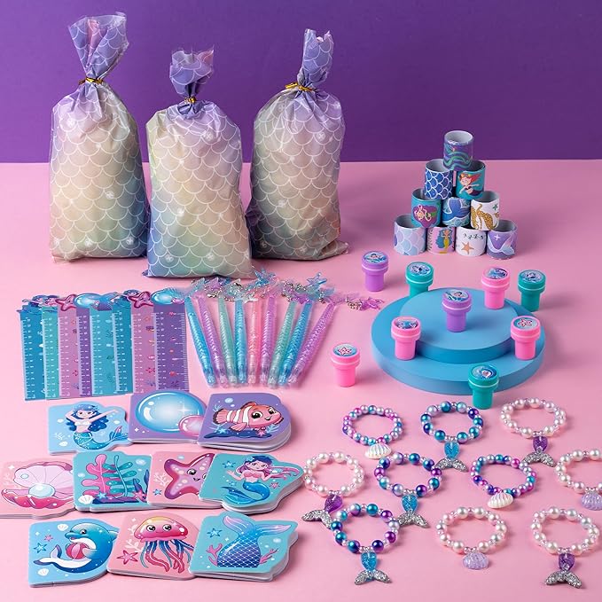 110Pcs Mermaid Party Favors Including Stampers Notebooks Mermaid