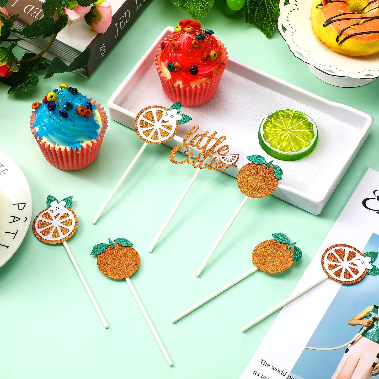 Zonon 48 Pcs Baby Shower Little Cutie Glitter Cupcake Toppers