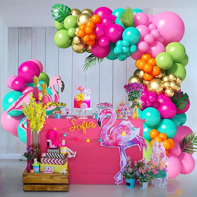 138pcs Flamingo Tropical Luau Balloons Arch Garland Kit Olive Green