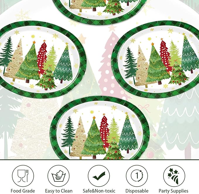 50Pcs Christmas Tree Oval Plates 10 x12 Large Christmas Tree Heavy