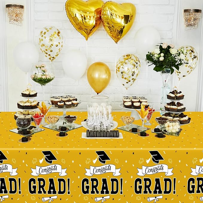 2 PCS 2026 Graduation Table Decorations, 108" X 54" Yellow Plastic