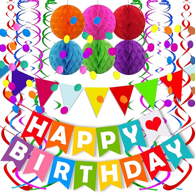 FECEDY Colorful Happy Birthday Banner Paper Triangle Flag Bunting
