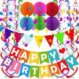 FECEDY Colorful Happy Birthday Banner Paper Triangle Flag Bunting