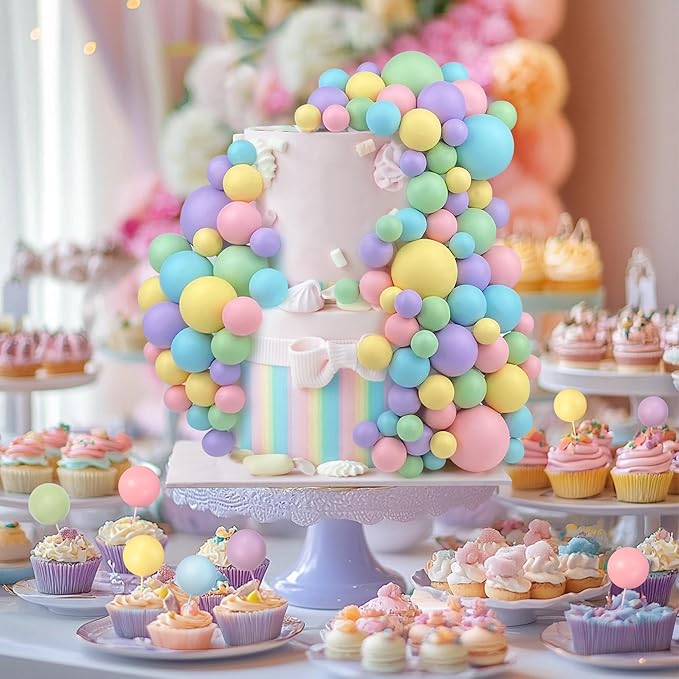 113 PCS 5 Size Colorful Cake Picks - Ball Shaped Cake Topper Pearl