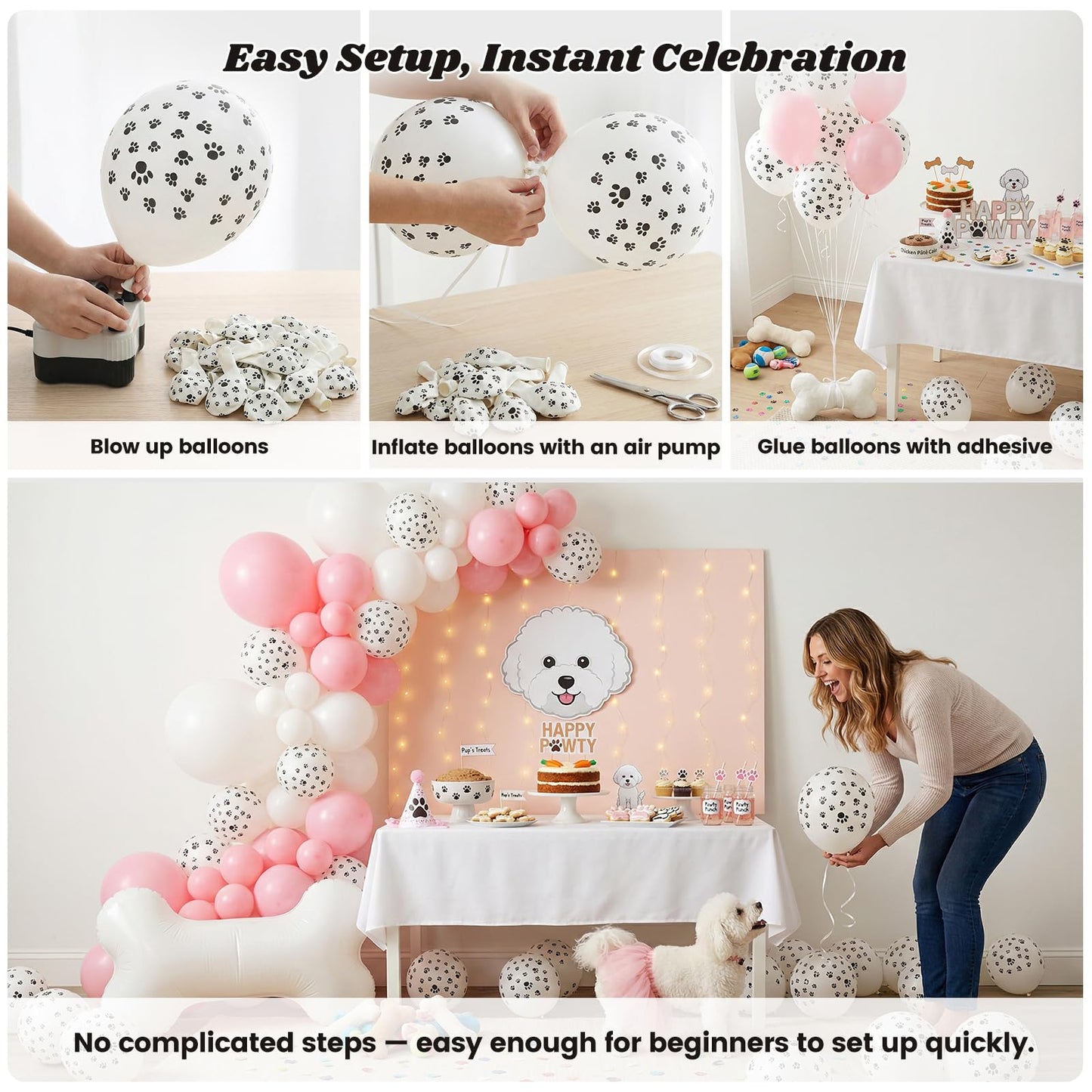Koogel 100PCS 12 Inch Dog Balloons for Birthday Party, Dog Paw Print