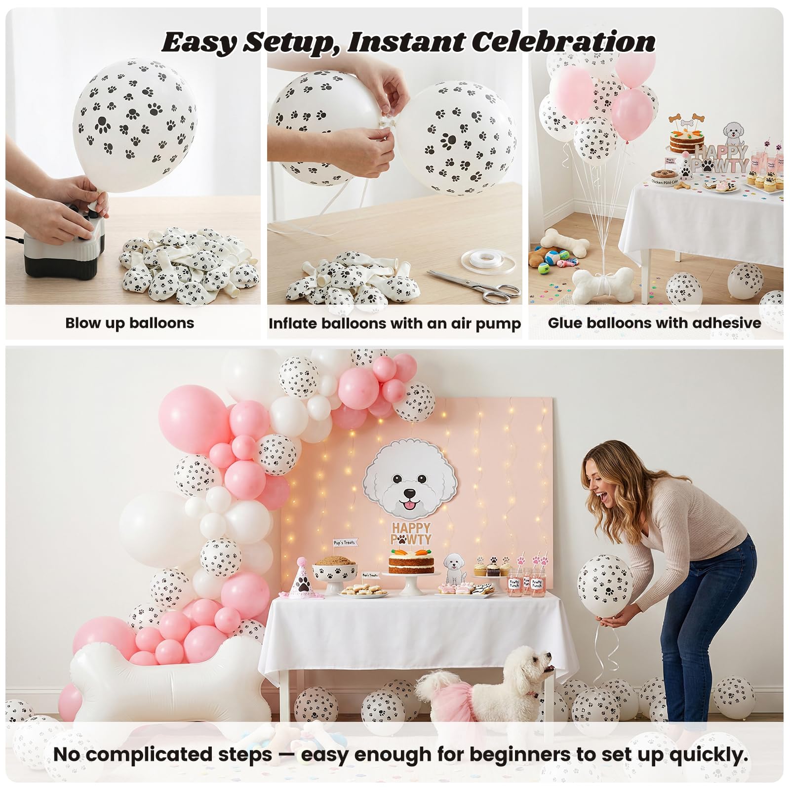 Koogel 100PCS 12 Inch Dog Balloons for Birthday Party, Dog Paw Print