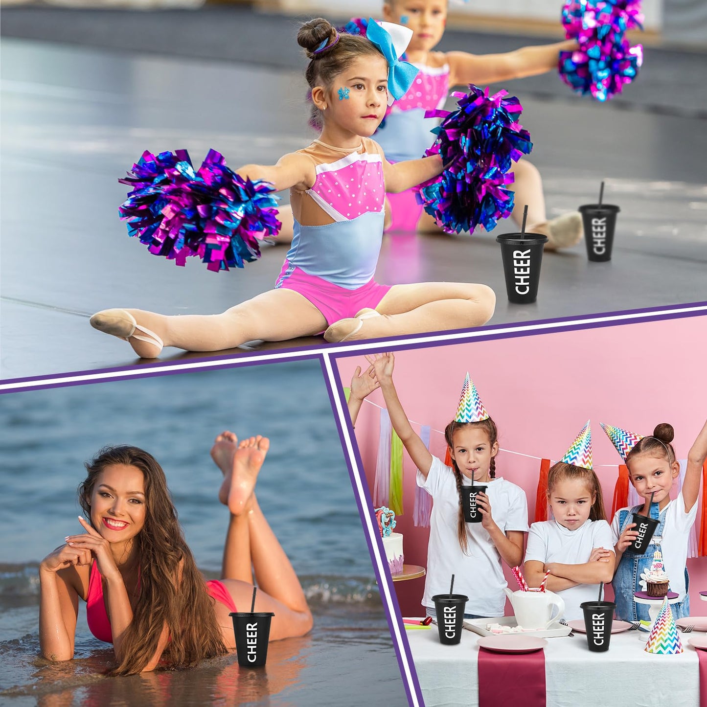 Domensi 20 Pcs Cheer Cup Gift Bulk for Team 16 oz Plastic Ballet Dance