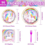 96 Pcs Unicorn Birthday Party Decorations 350 GSM Disposable Rainbow
