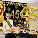 45th Birthday Decorations Men Women with 45th Birthday Banner Black