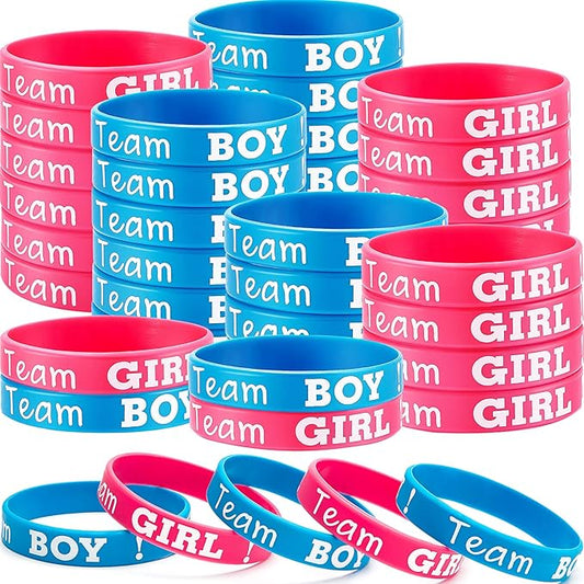 Gender Reveal Bracelets Includes Team Boy Wristbands and Team Girl