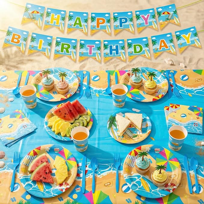 171pcs Summer Beach Birthday Party Decorations Paper Plates Napkins