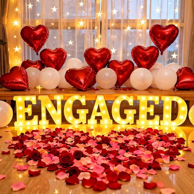 Engagement Party Decorations Engaged LED Light Up Letters With Rose