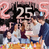 25th Birthday Decorations for Women with Banner Rose Gold Tablecloth