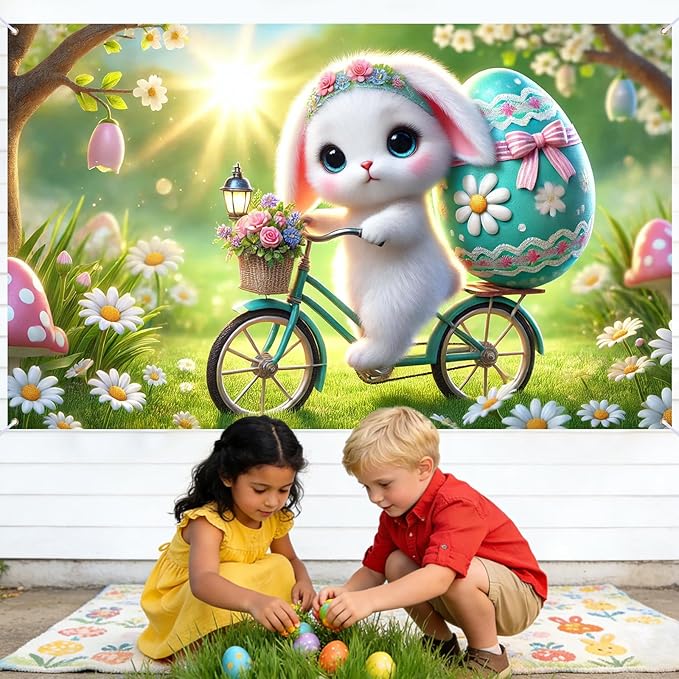 Easter Banner Polyester 43x70.86 Inches Banner Easter for Backyard